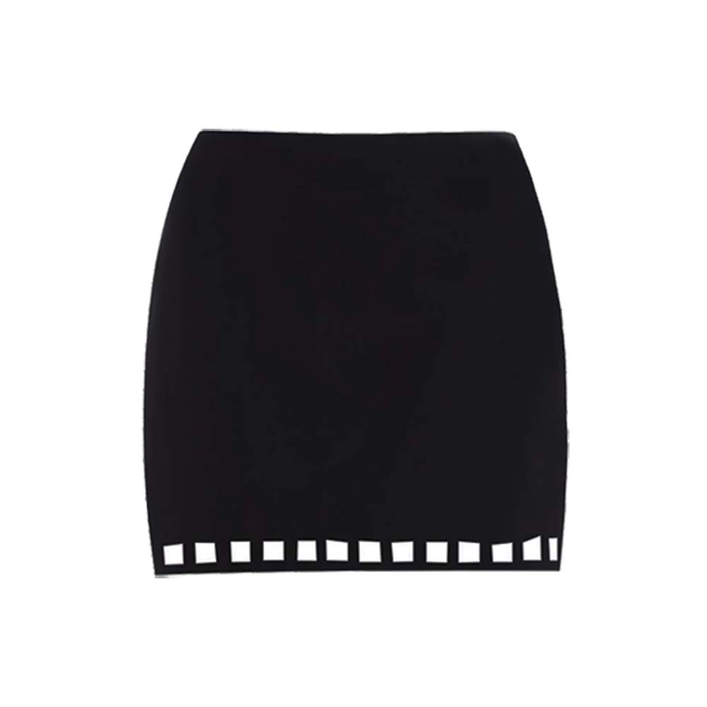 Black Hollow Design V-neck One Piece Swimsuit and Skirt