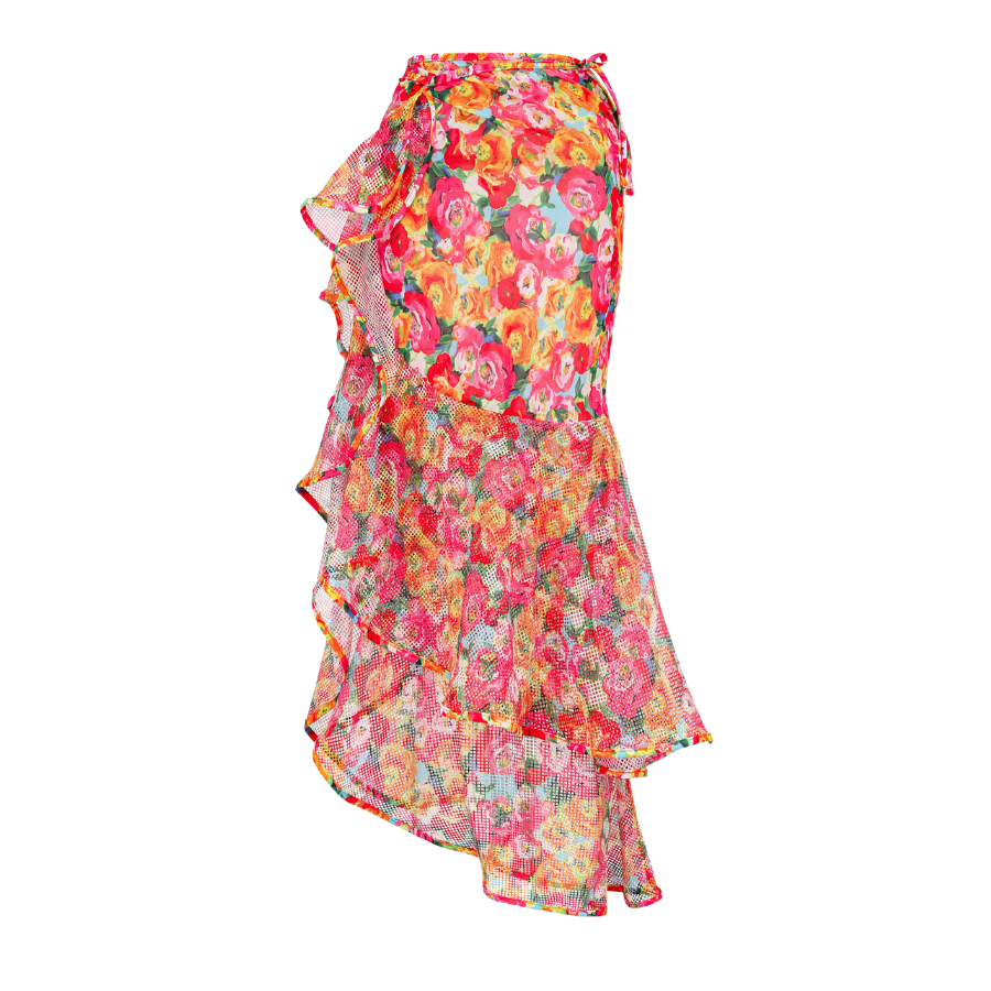 Detachable Double Shoulder Strap With Ruffles One Piece Swimsuit and Sarong Flaxmaker