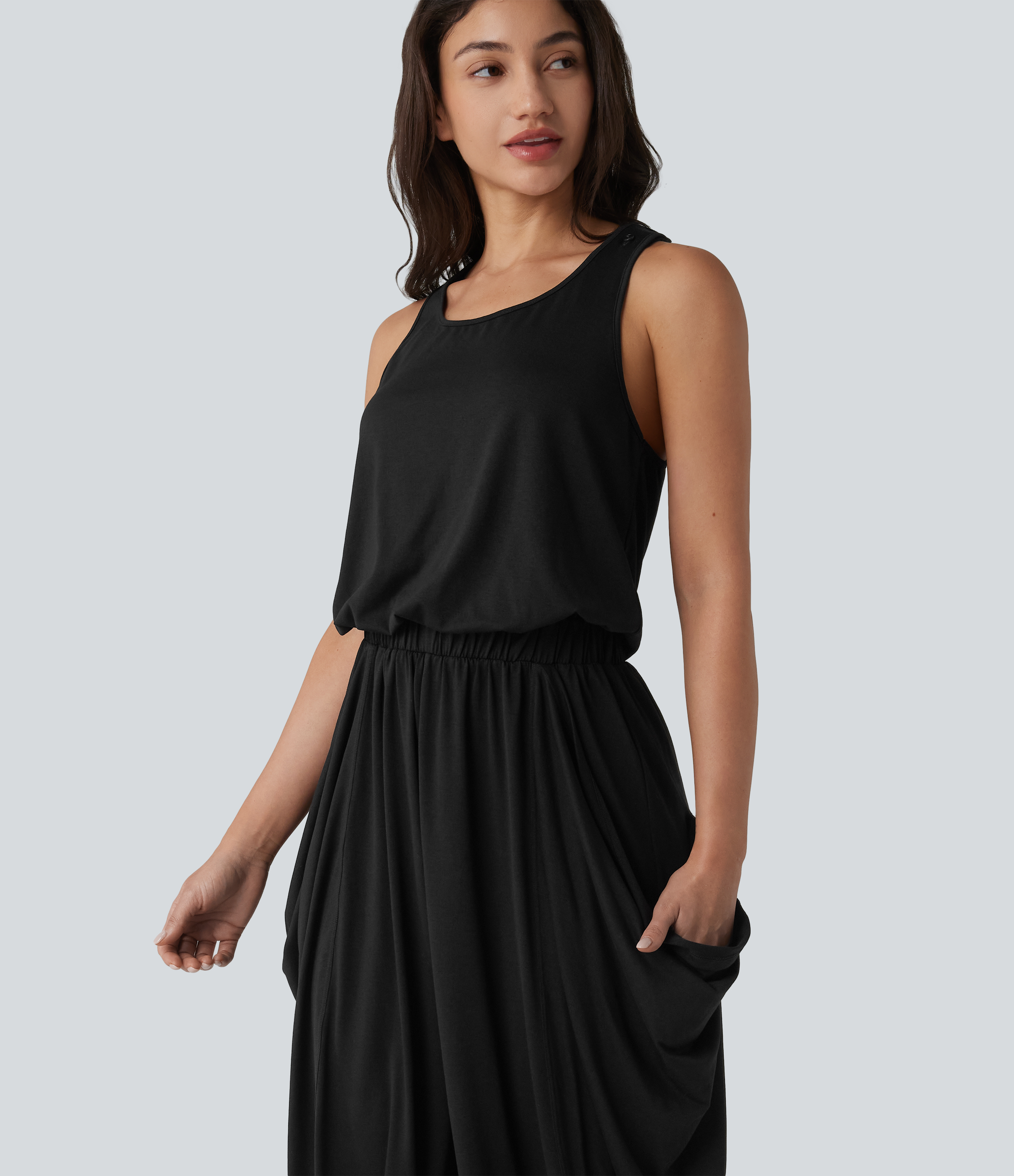 Sleeveless Cut Out Wide Leg Casual Jumpsuit with Pockets-Easy Peezy Edition