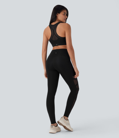 Medium Support Racerback Contrast Mesh Quick Dry Training Sports Bra A-C Cups