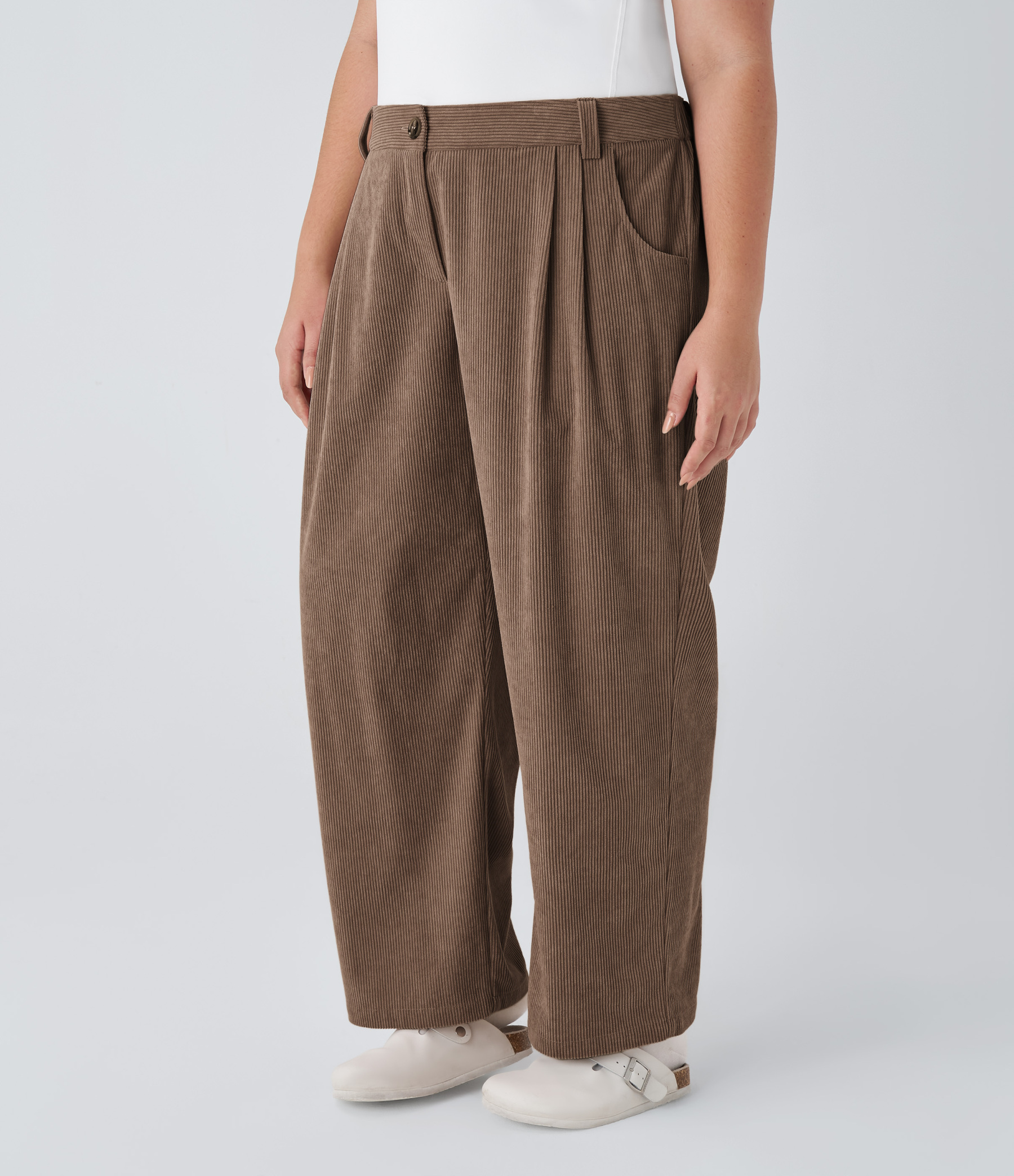 Mid Rise Zipper Pocket Plus Size Corduroy Casual Pants