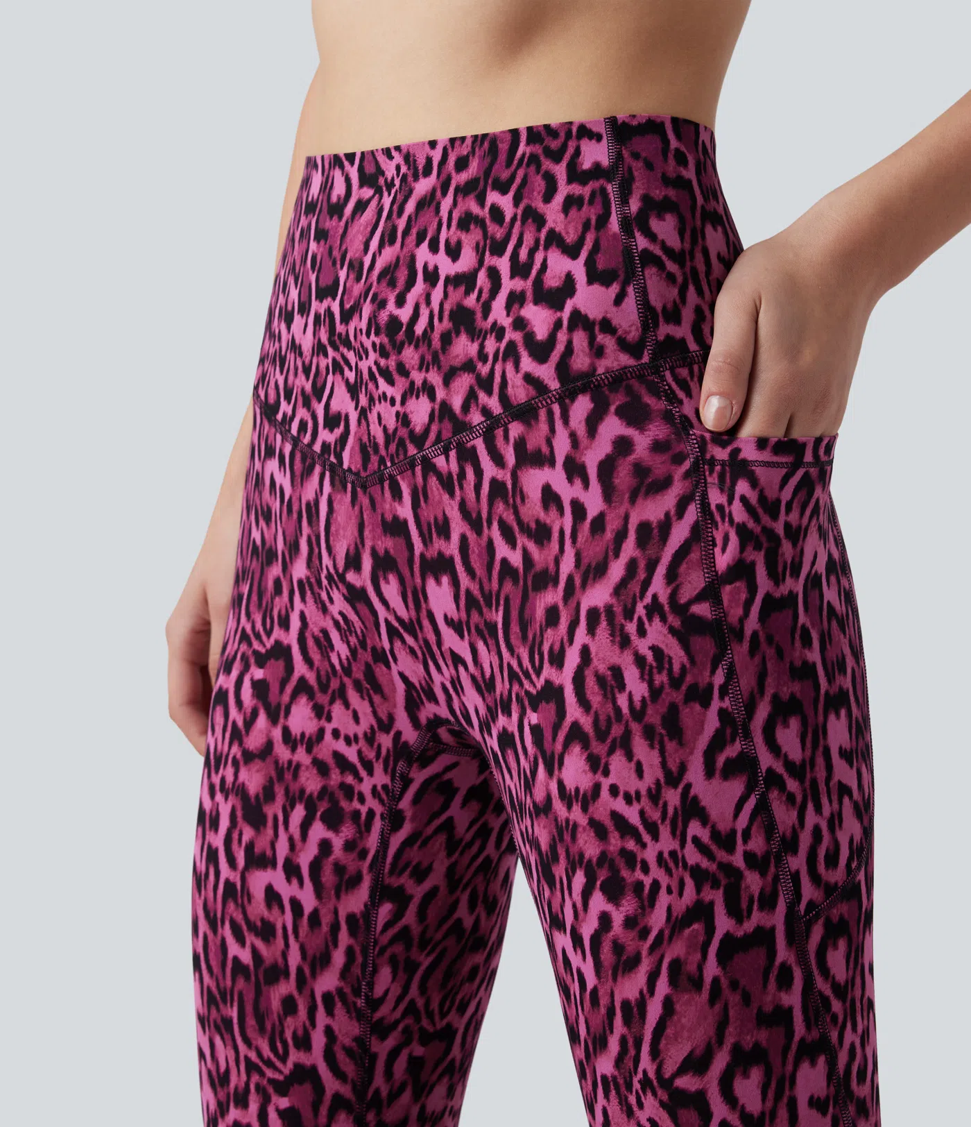 Leopard Print High Waisted Tummy Control Yoga Leggings with Pockets