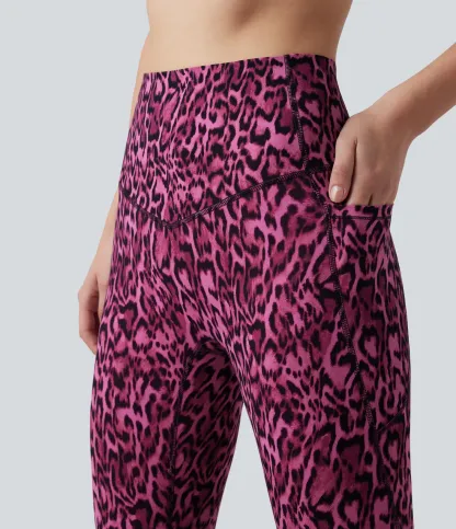 Leopard Print High Waisted Tummy Control Yoga Leggings with Pockets