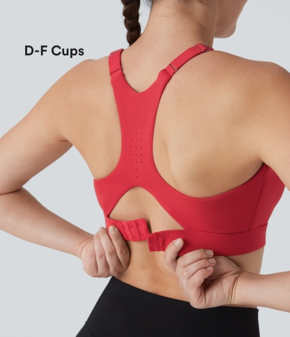 Medium Support Molded Cups Perforated Adjustable Hook Quick Dry Training Sports Bra  D-F Cups