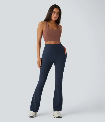 High Waisted Tummy Control Pocket Shaping Yoga Bootcut Leggings