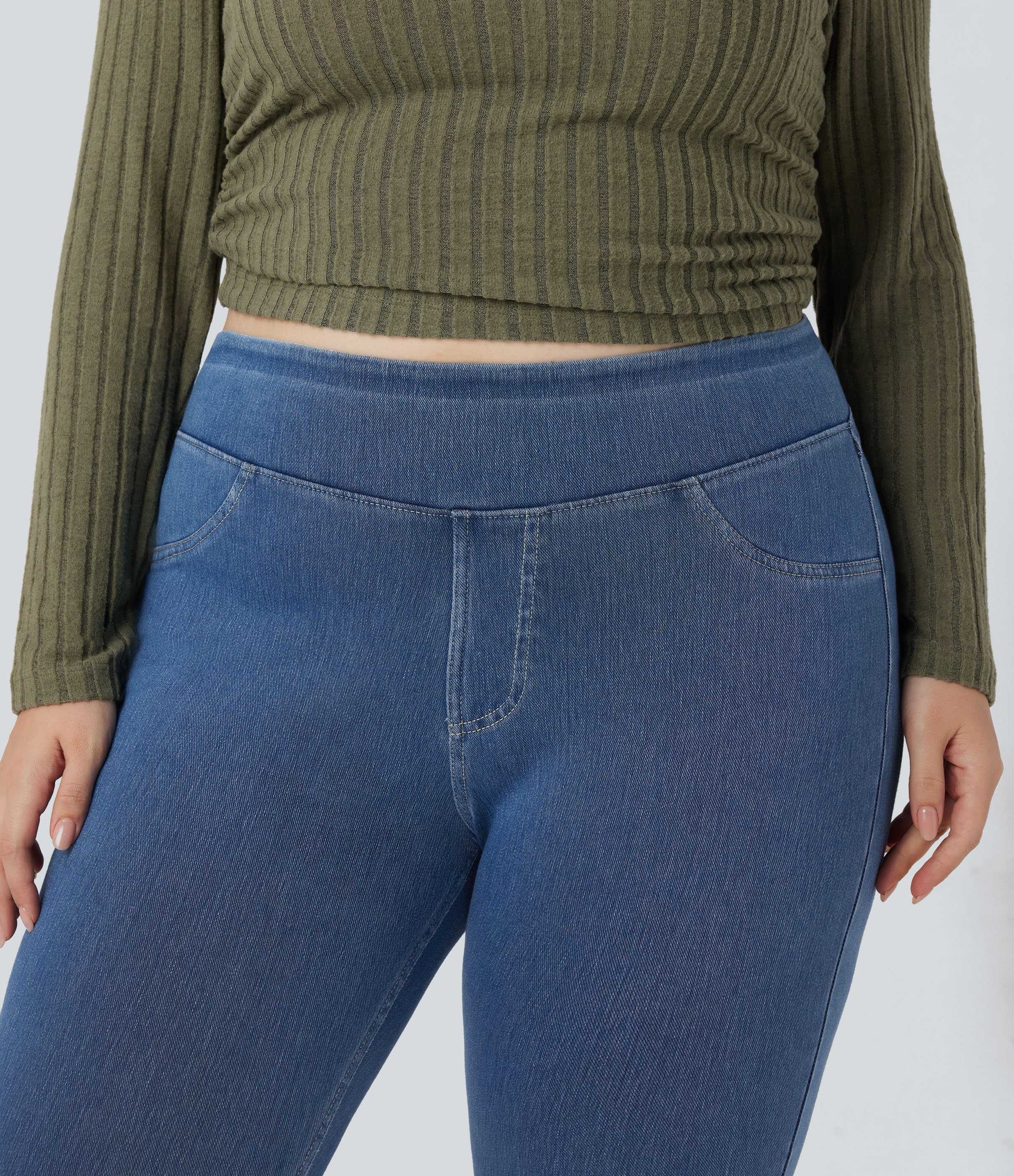 High Waisted Pocket Denim Plus Size Casual Leggings