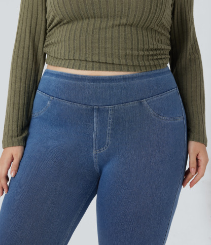 High Waisted Pocket Denim Plus Size Casual Leggings