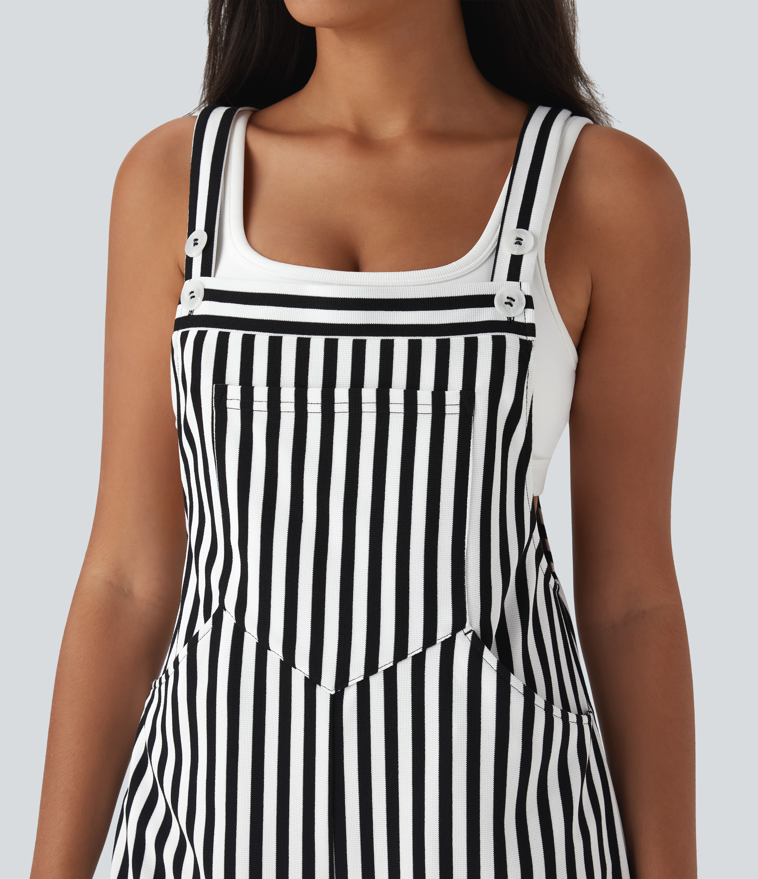 Pockets Stripe Waffle Overalls