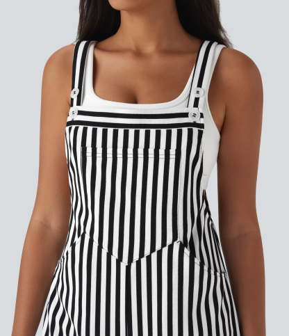 Pockets Stripe Waffle Overalls