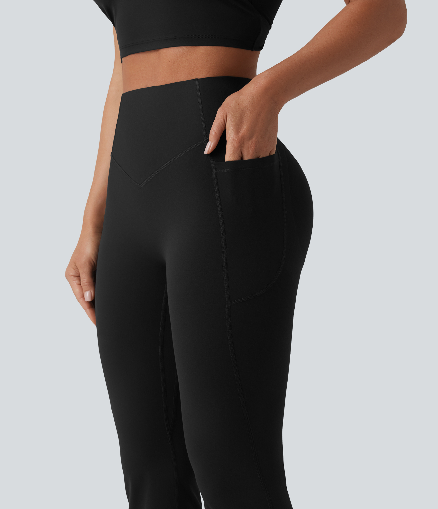 High Waisted Scrunch Butt Lifting Tummy Control Shaping Yoga Flare Leggings with Pockets
