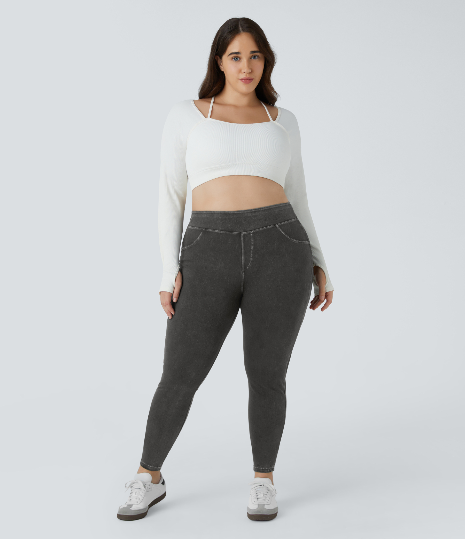 High Waisted Pocket Denim Plus Size Casual Leggings