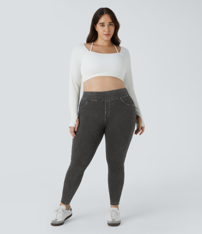 High Waisted Pocket Denim Plus Size Casual Leggings