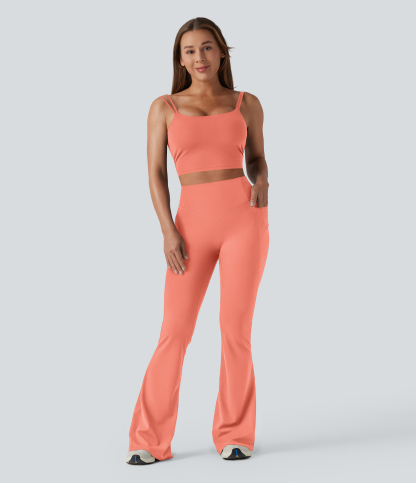 High Waisted Scrunch Butt Lifting Tummy Control Shaping Yoga Flare Leggings with Pockets