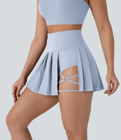 High Waisted Pleated 2-in-1 Side & Pocket Asymmetric Hem Quick Dry Mini Dance Skirt