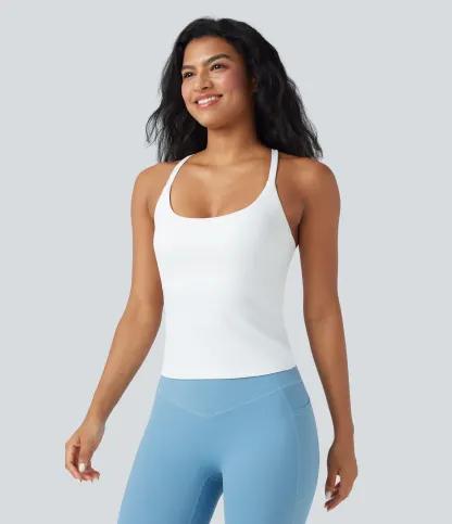 Round Neck Cross Backless Cross Hem Yoga Camisole