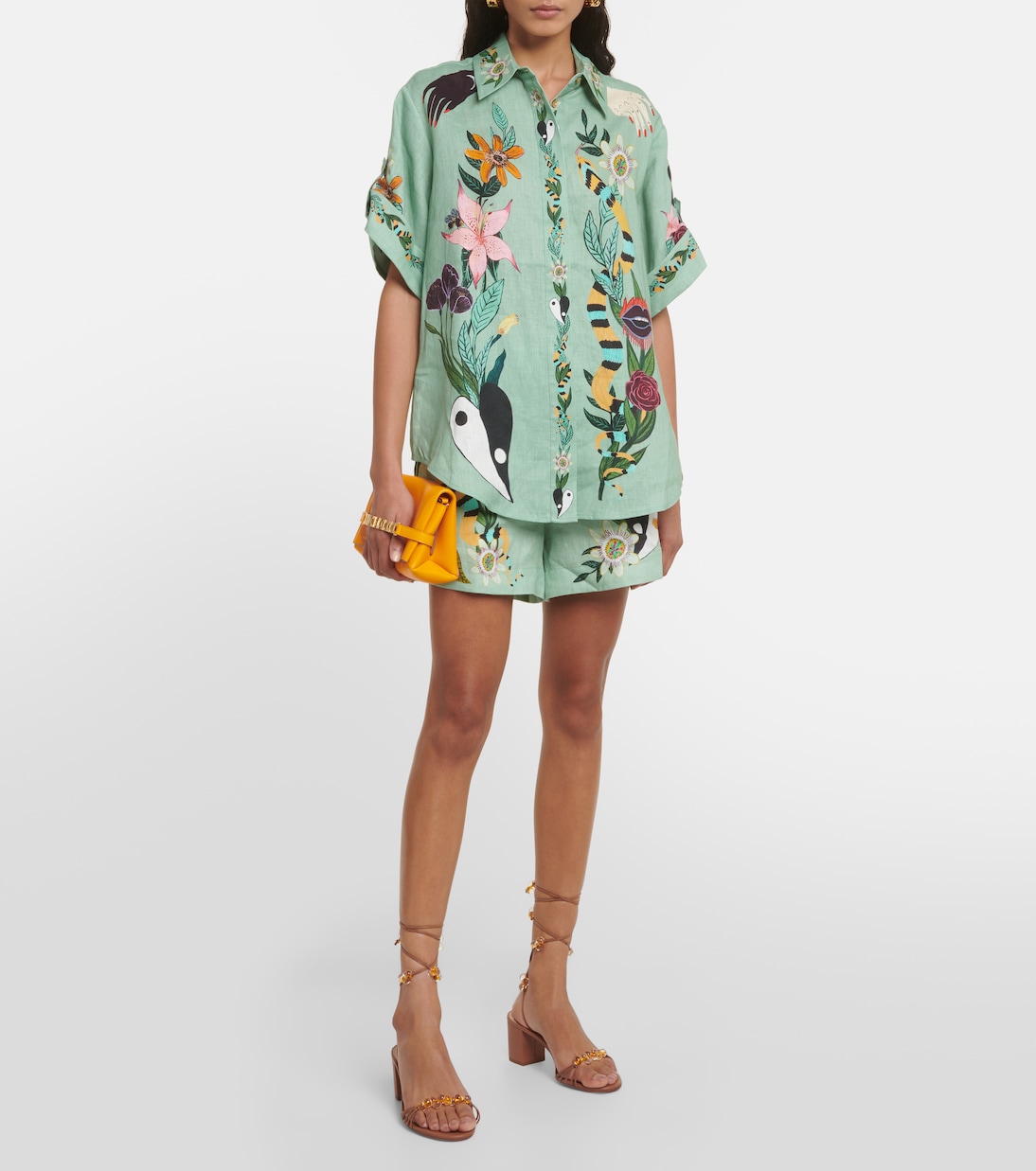 Green Printed Short Slevees Shirt and Shorts Set