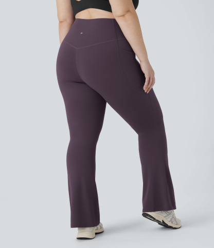 High Waisted Tummy Control Pocket Shaping Yoga Bootcut Plus Size Leggings