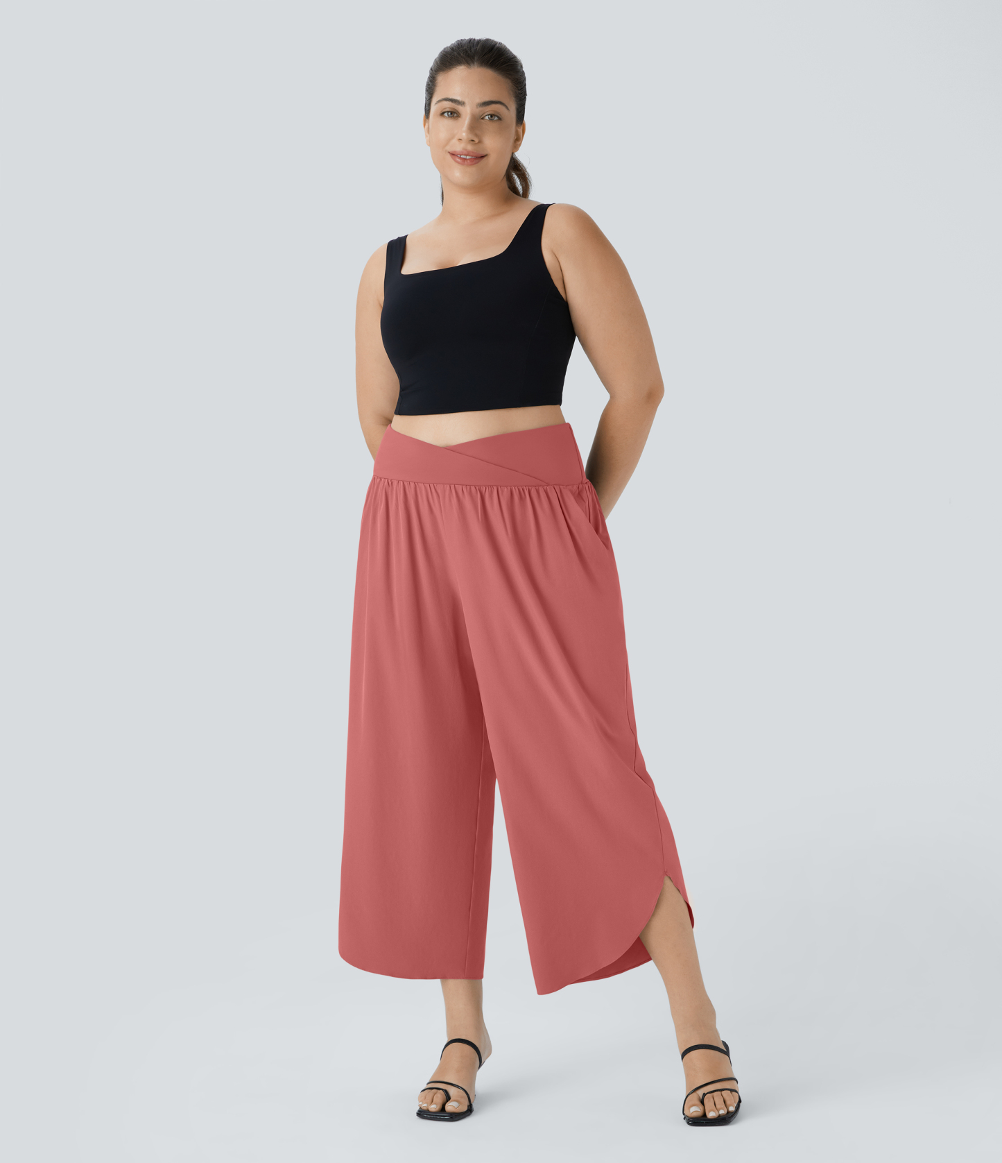 High Waisted Crossover Pocket Quick Dry Plus Size Pants