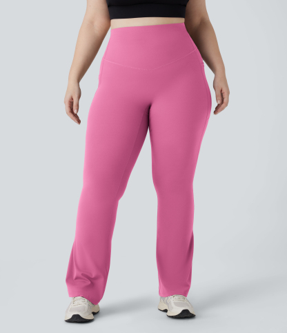 High Waisted Tummy Control Pocket Shaping Yoga Bootcut Plus Size Leggings