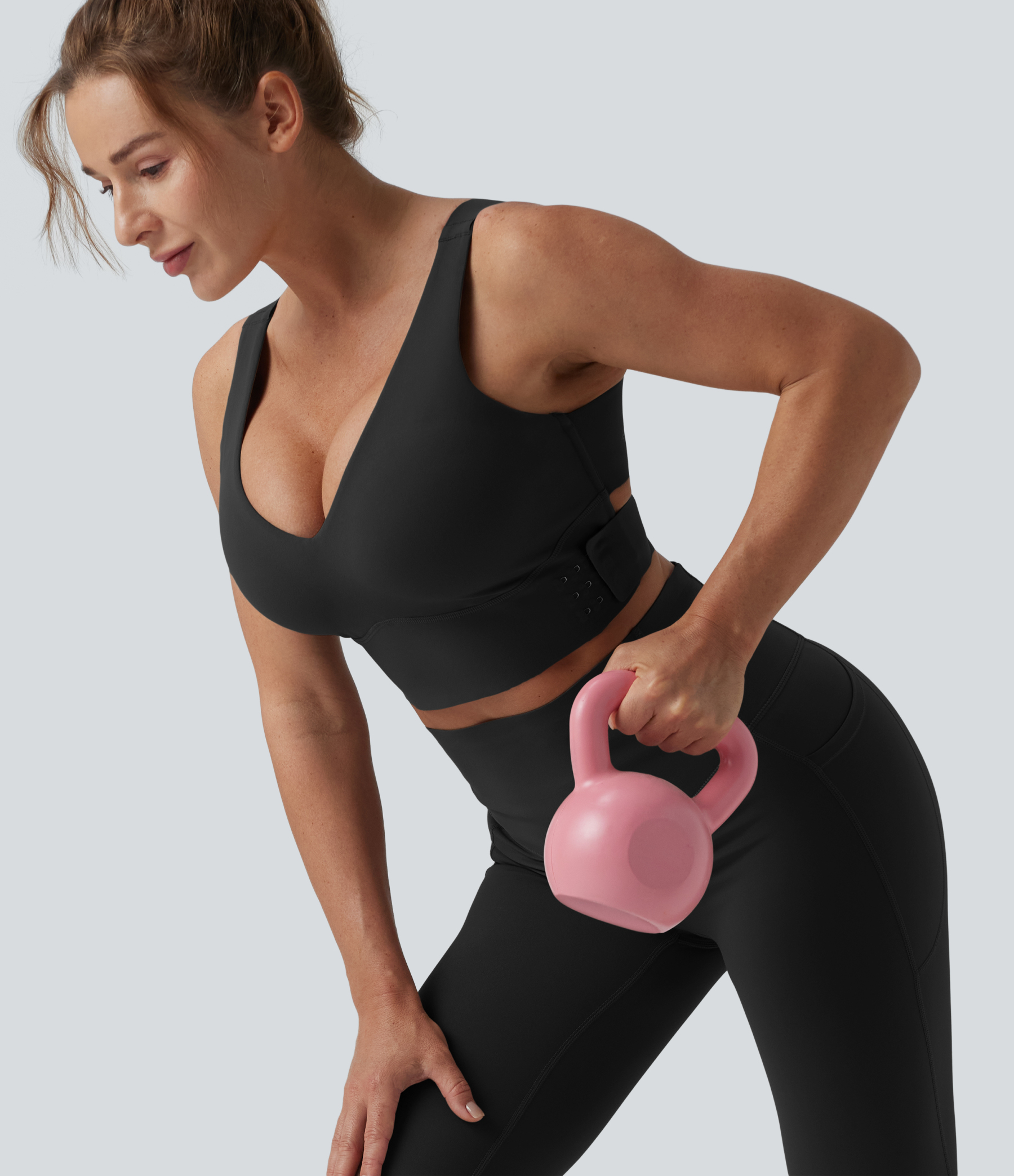 Medium Support V Neck Push-Up Training Sports Bra D-F Cups