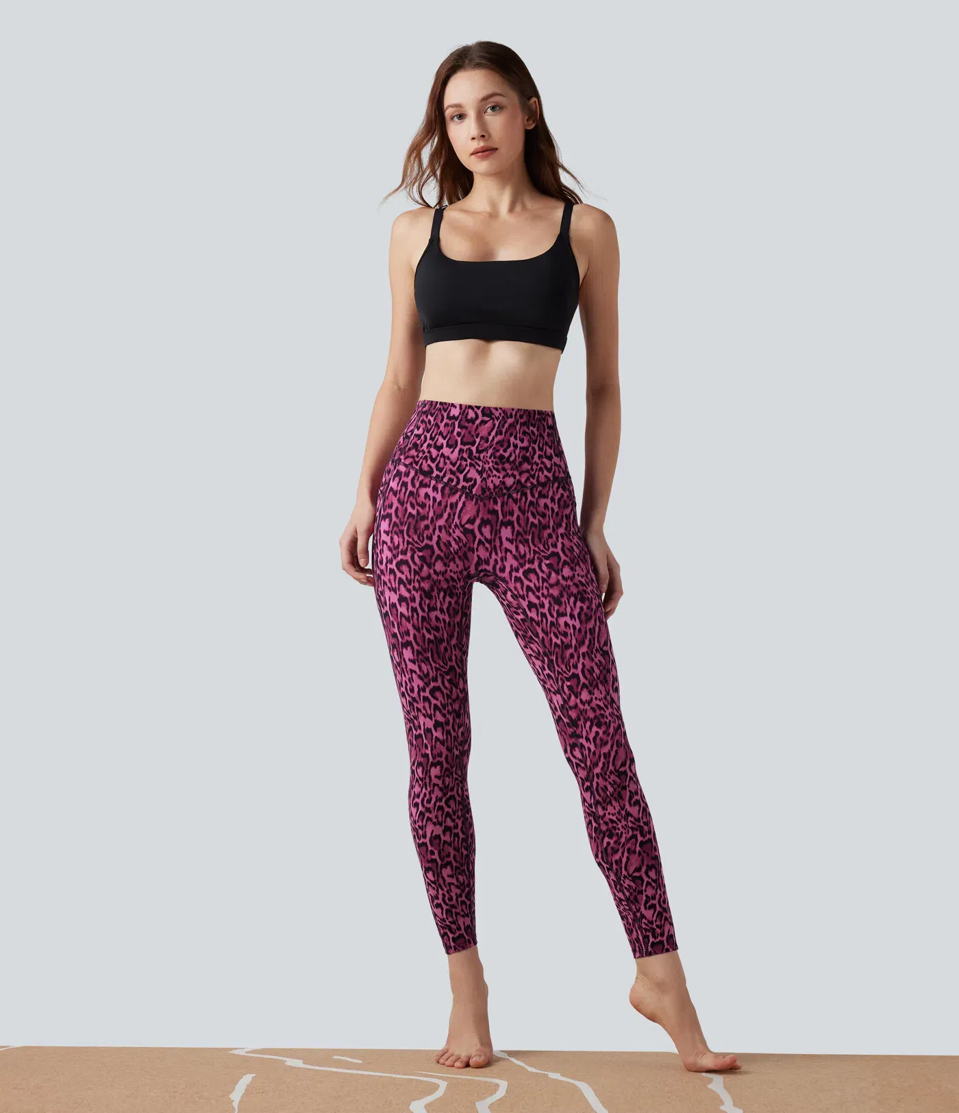 Leopard Print High Waisted Tummy Control Yoga Leggings with Pockets