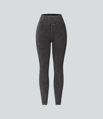 High Waisted Pocket Denim Casual Leggings