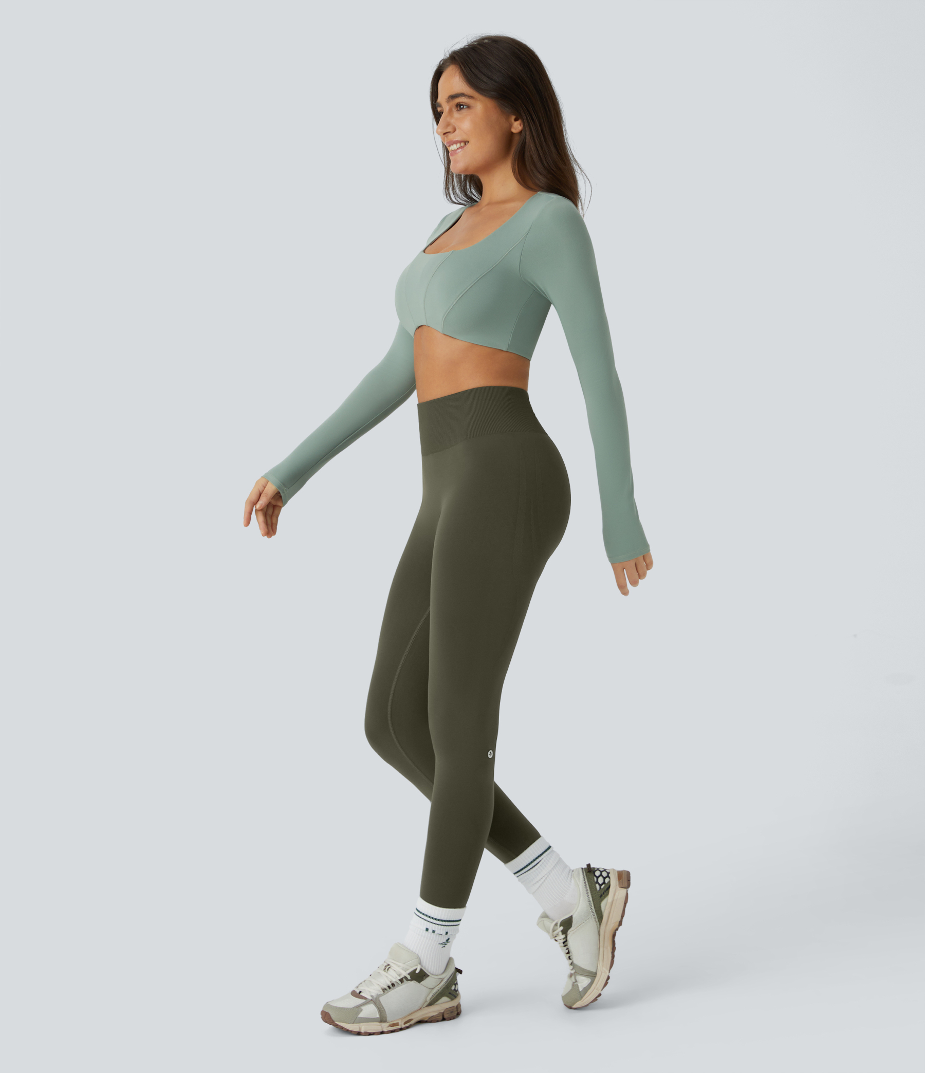 Seamless Flow Mid Rise Tummy Control Butt Lifting Yoga Leggings