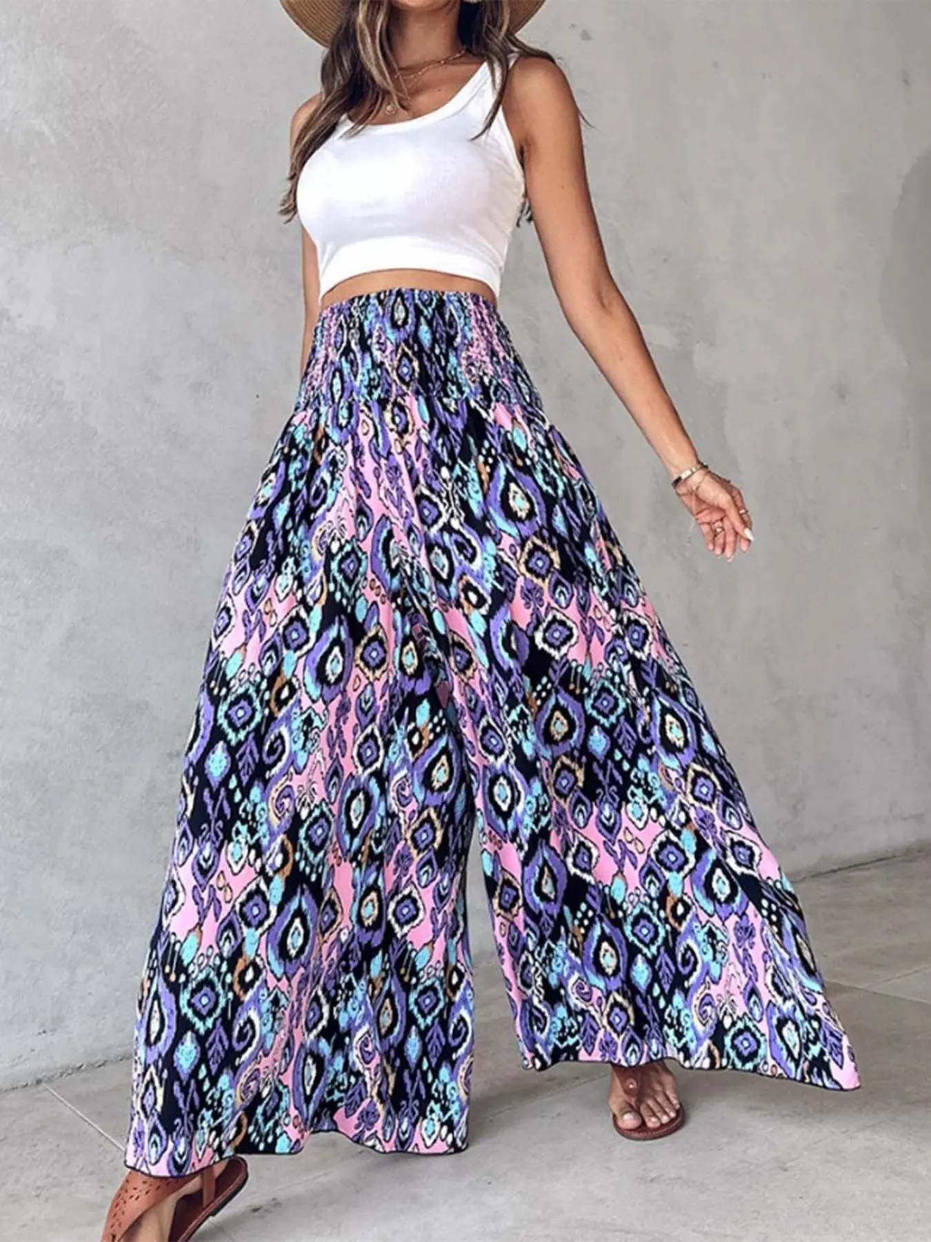Women's Ethnic Pattern High Waist Wide Leg Pants