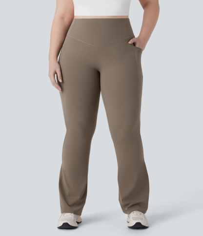 High Waisted Scrunch Butt Lifting Tummy Control Pocket Shaping Yoga Bootcut Plus Size Leggings