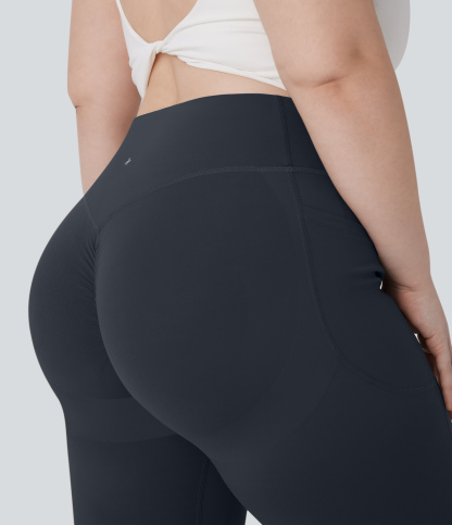 High Waisted Scrunch Butt Lifting Tummy Control Pocket Shaping Yoga Bootcut Plus Size Leggings