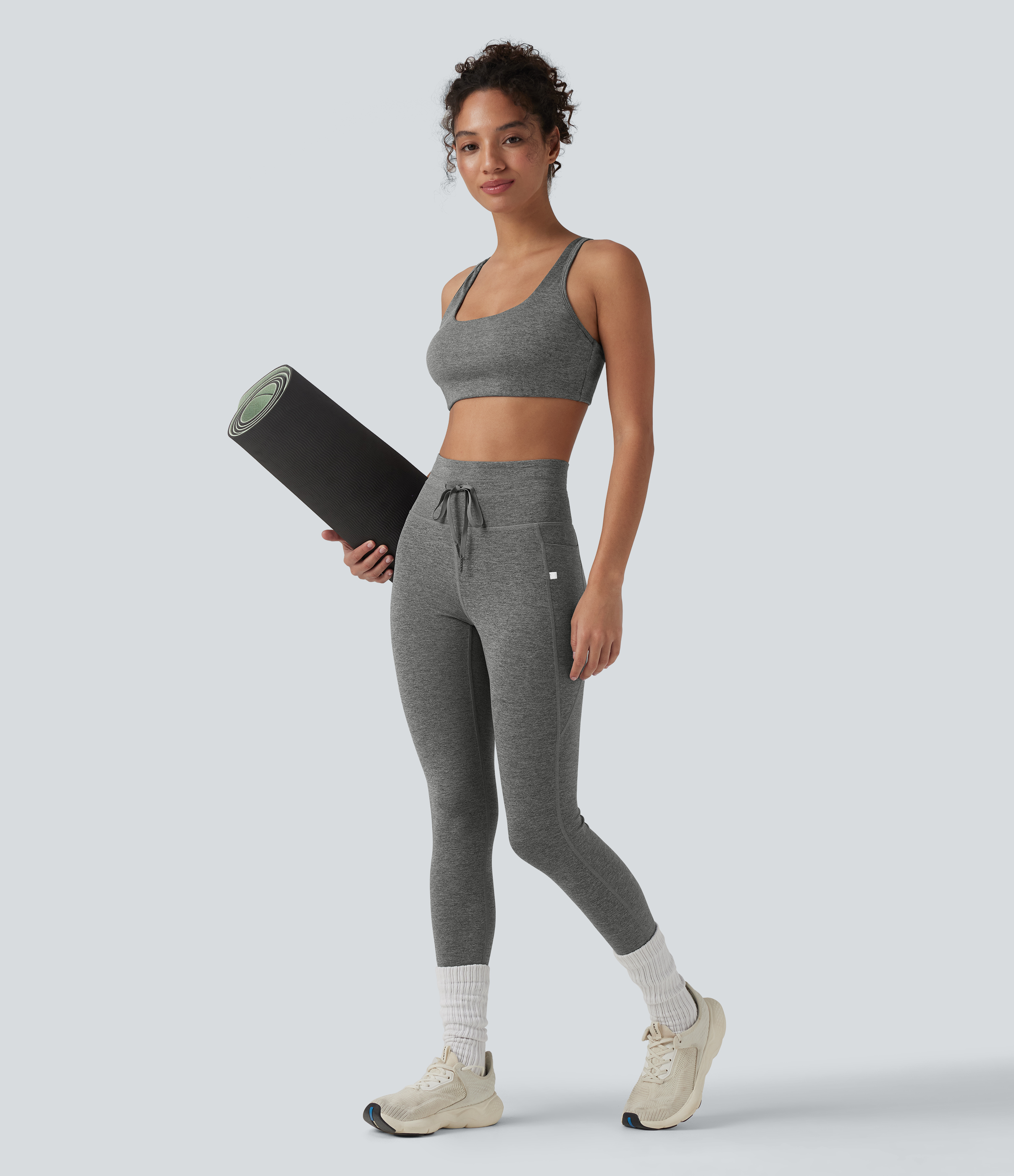 Heathered Low Support U Neck Cut Out Quick Dry  Yoga Sports Bra