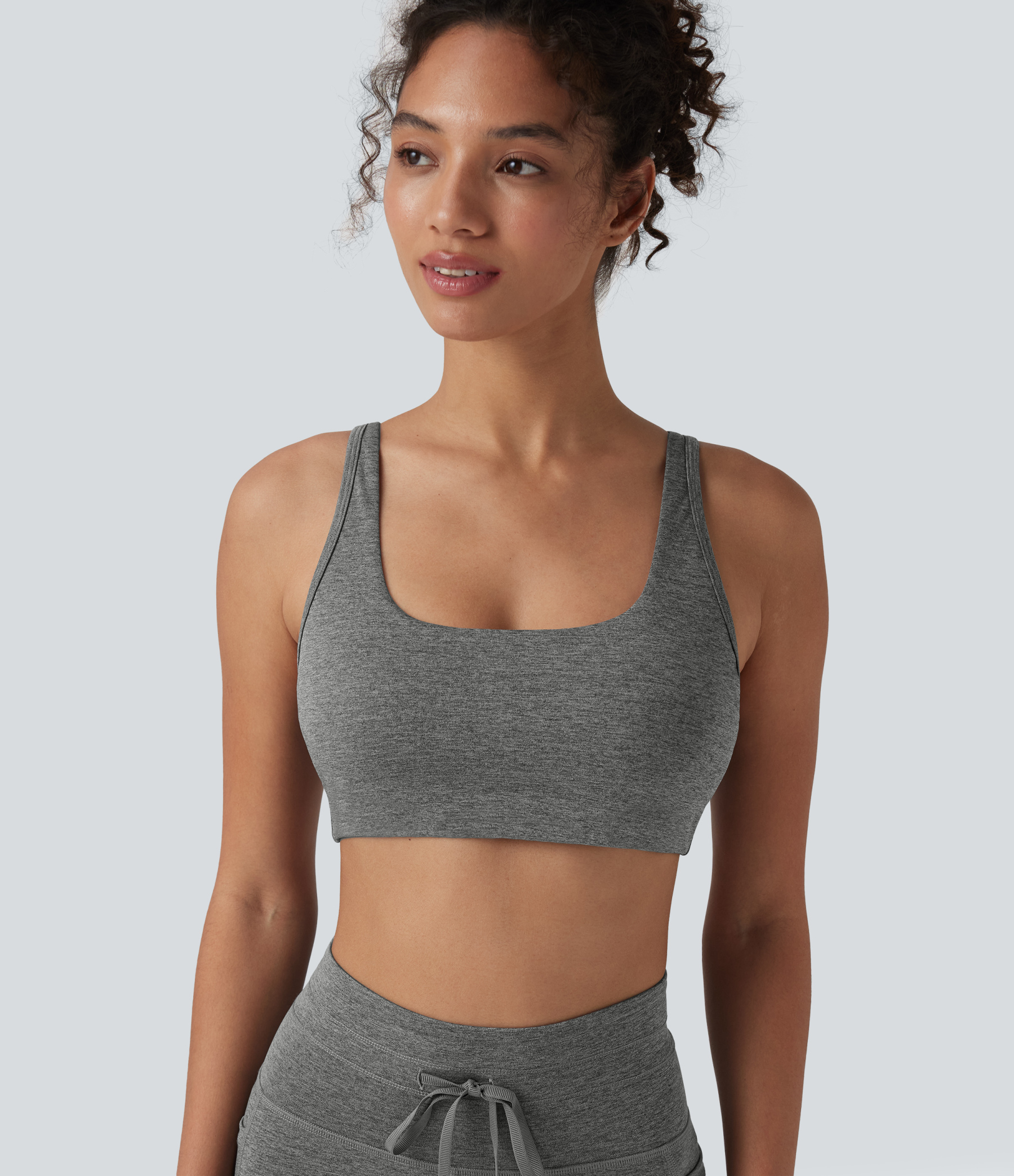 Heathered Low Support U Neck Cut Out Quick Dry  Yoga Sports Bra