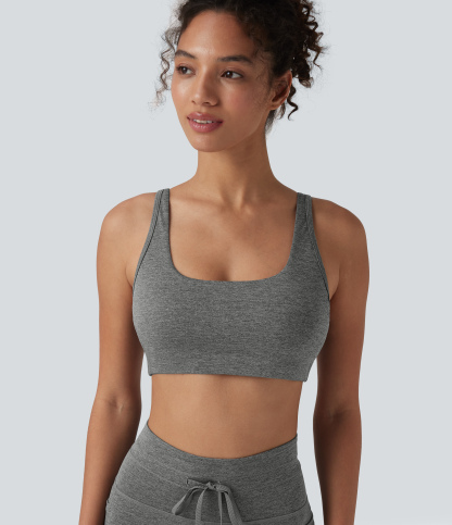 Heathered Low Support U Neck Cut Out Quick Dry  Yoga Sports Bra