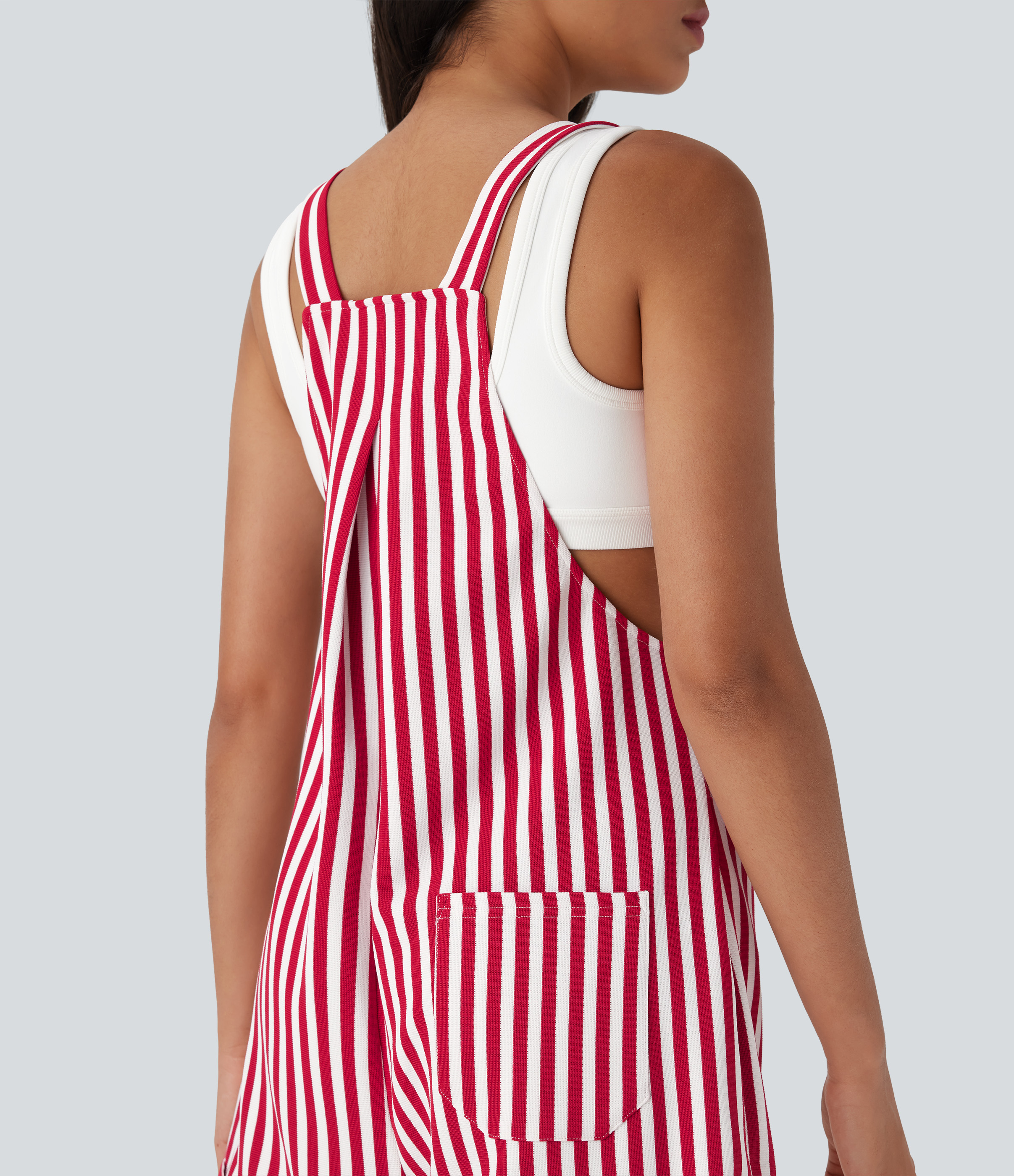 Pockets Stripe Waffle Overalls