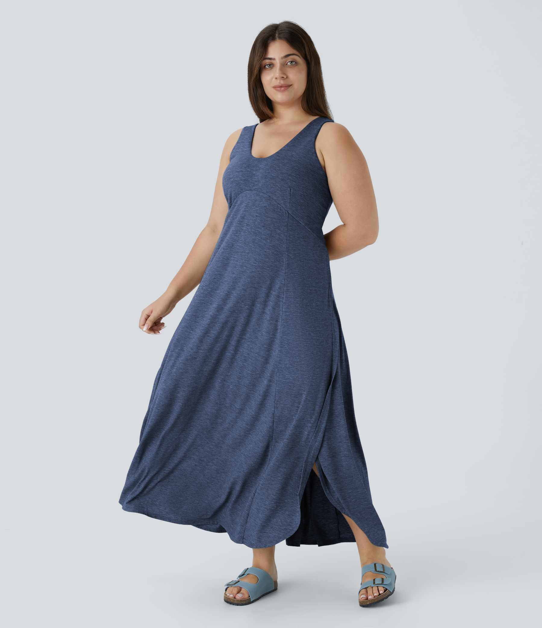U Neck Flowy Maxi Casual Plus Size Tank Dress