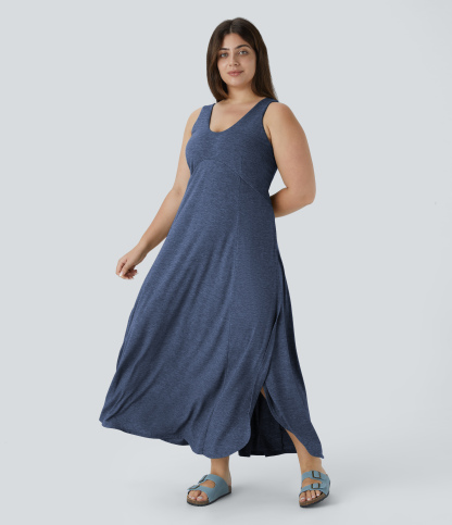 U Neck Flowy Maxi Casual Plus Size Tank Dress