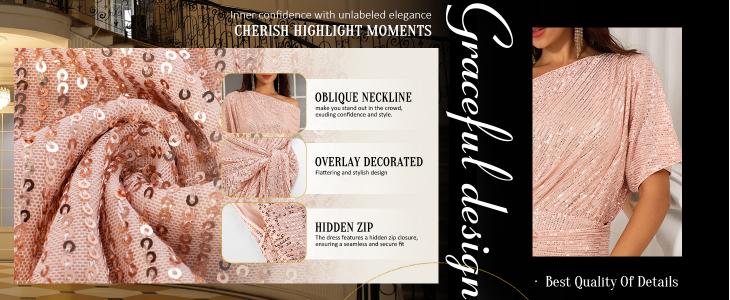 【Delicate Sequin Design】GRACE KARIN Cocktail Dresses for Evening Party One Shoulder Ruched Sequin Dresses