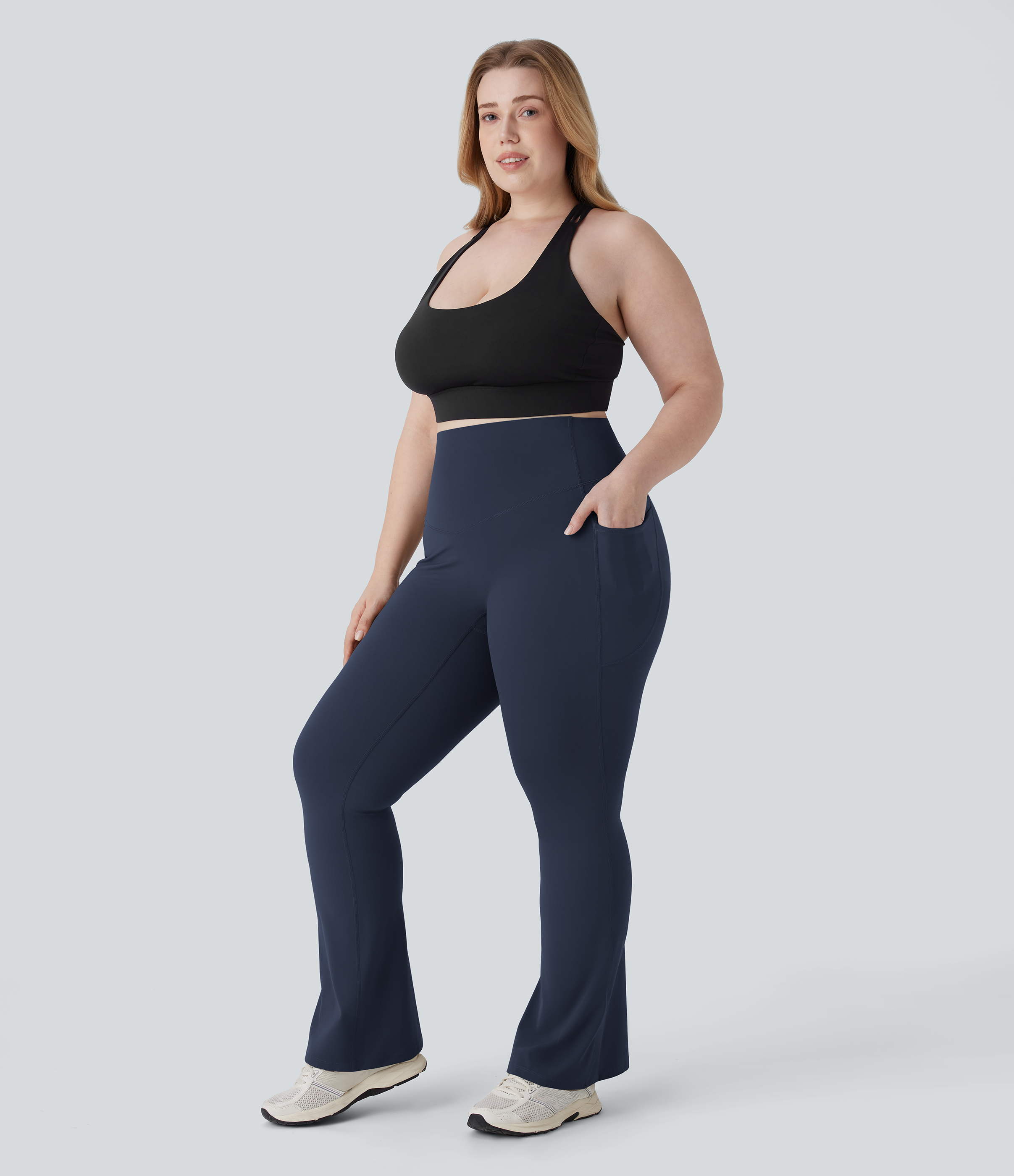 High Waisted Tummy Control Pocket Shaping Yoga Bootcut Plus Size Leggings