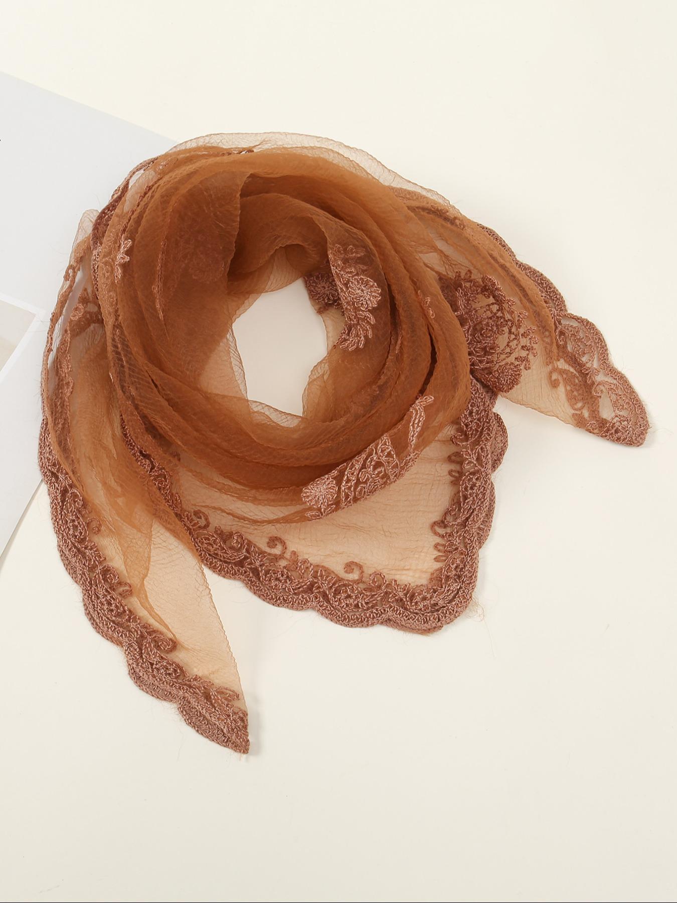 Women's Floral Embroidered Square Scarf, Fashionable Elegant Multifunctional Scarf For Daily Wear, Casual Versatile Scarf For Women