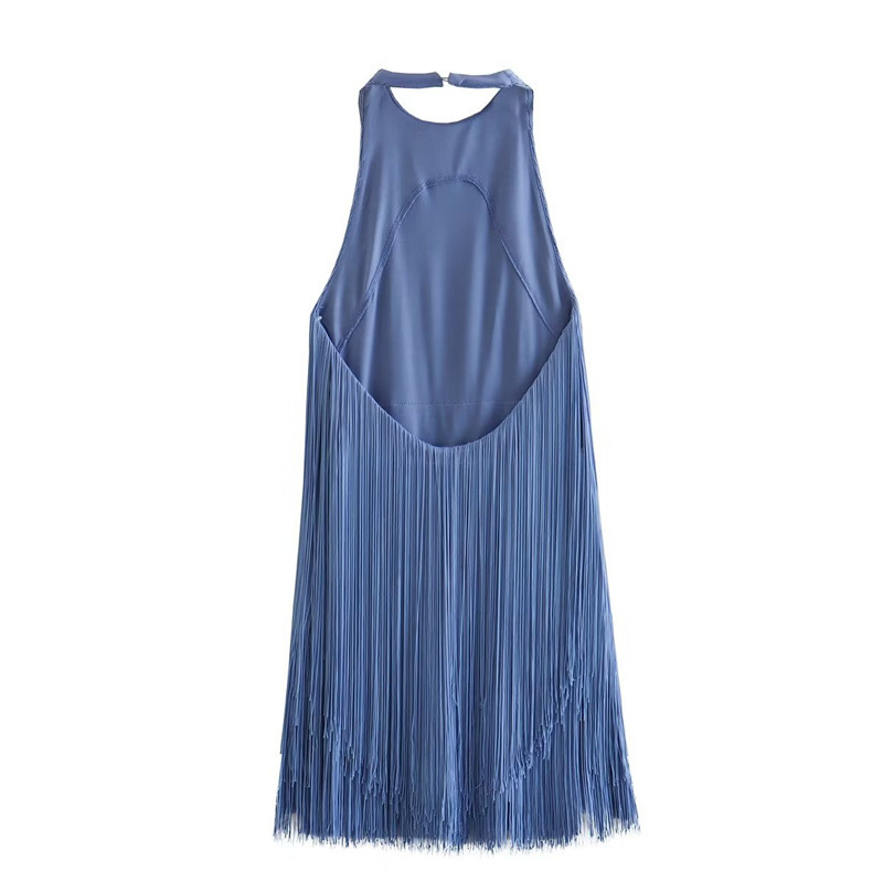 Backless Halter Tassel Mini Dress