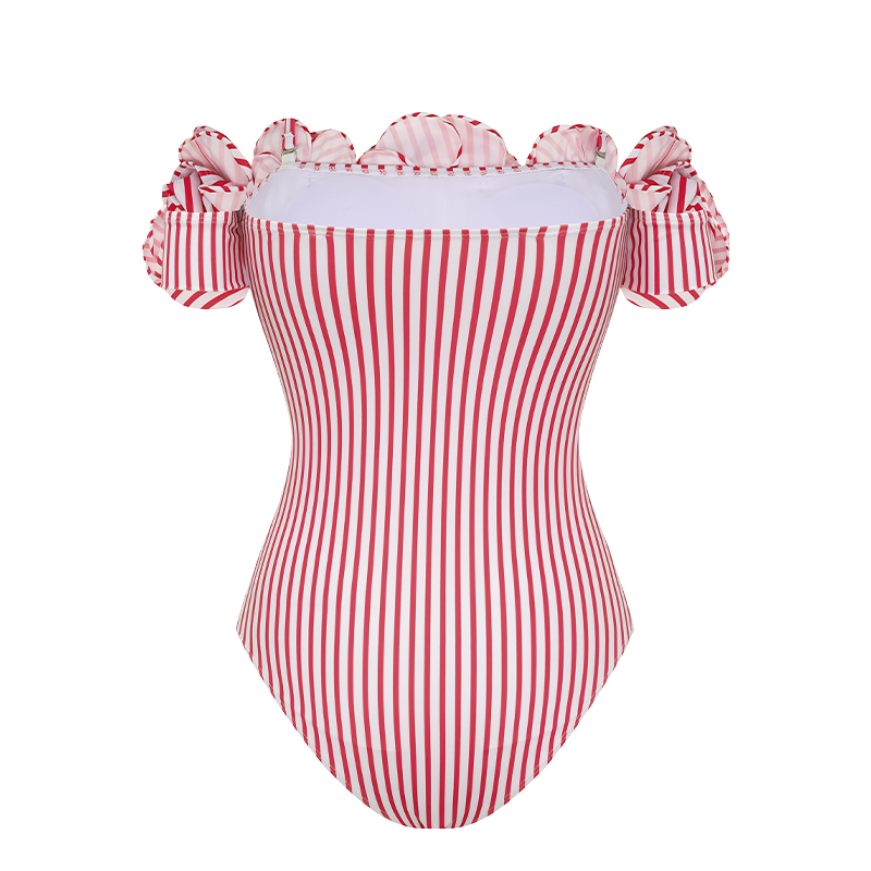 Open Shoulder 3D Flower One Piece Swimsuit and Skirt