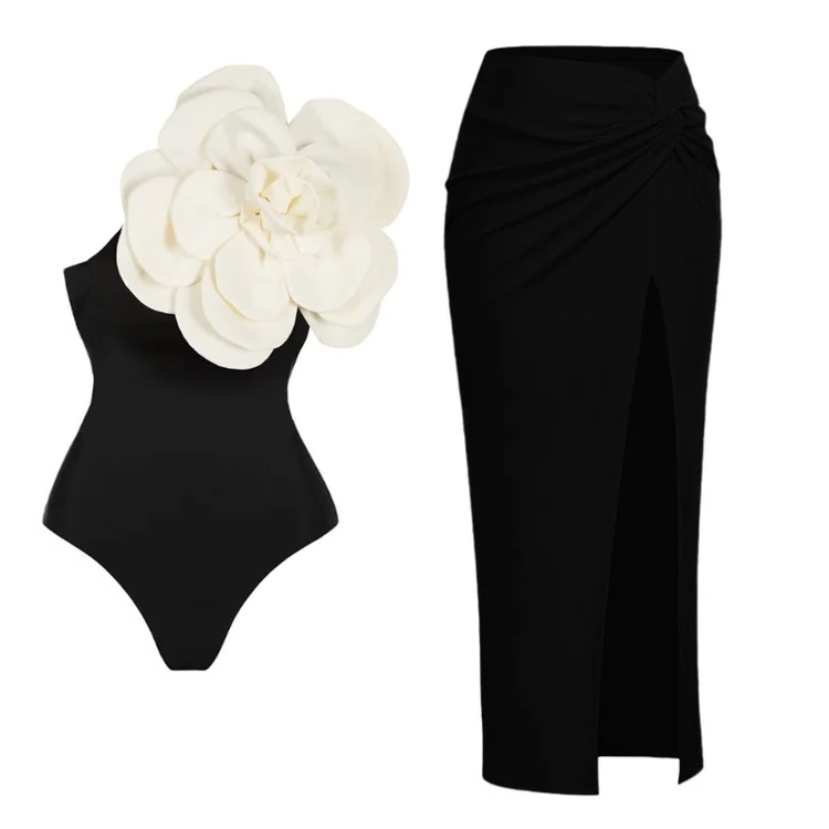 Exaggerated 3D Flower One Piece Swimsuit and Skirt