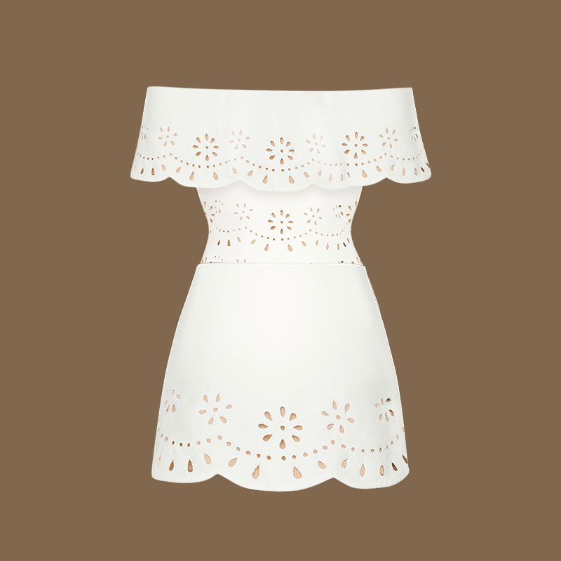 Laser Three Pieces Set Hollow Out One Piece Swimsuit and Skirt