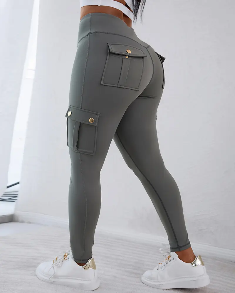 Womens Butt Lifting Leggings with Flap Pockets/ High Waist Tummy Control Workout Cargo Leggings/High Waist Tummy Control Leggings Yoga Pants Gym Sportswear Bottoms