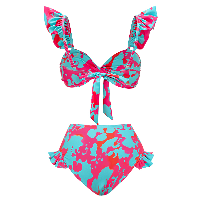 Plus Size Printed Ruffle Bikini Swimsuit and Skirt