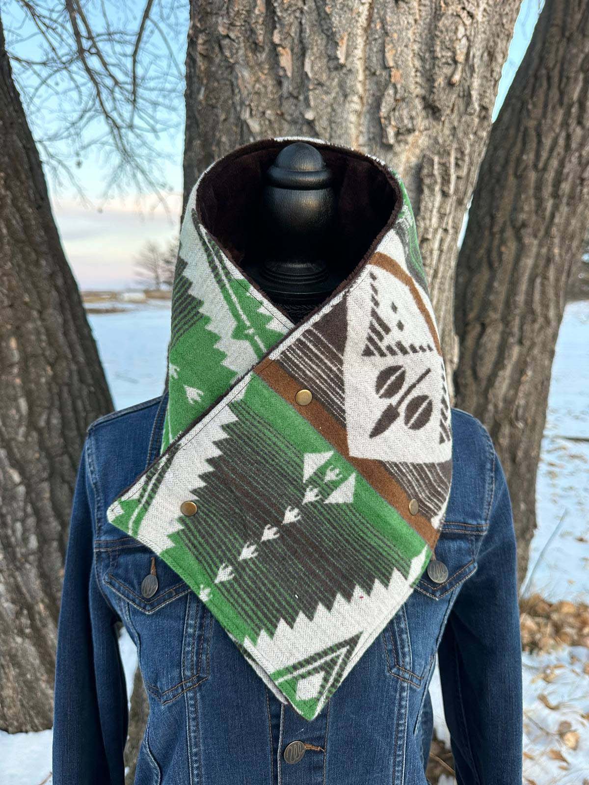 Western Cowboy Aztec Warm Neck Hood - Multicolor