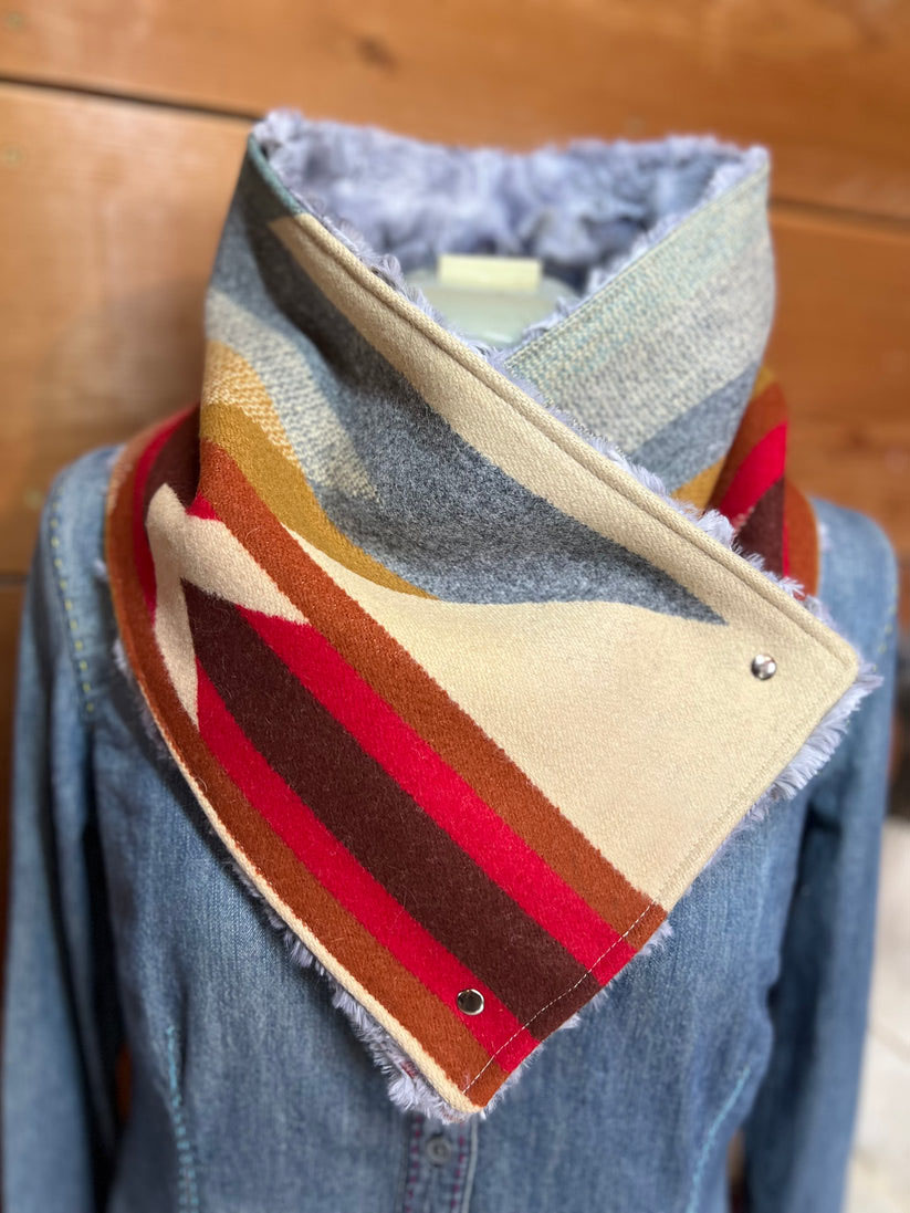 Western Red Aztec Sherpa Warm Neck Hood