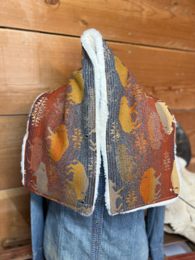 Western cowboy print Sherpa Warm Neck Hood