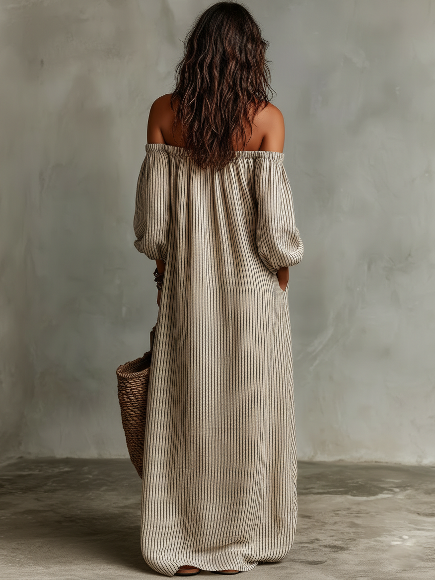 Women's Vacation Blend Off-shoulder Long-sleeved Maxi Dress