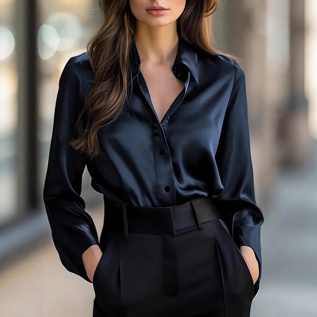 Satin Long-Sleeve Shirt – Elegant Minimal Blouse